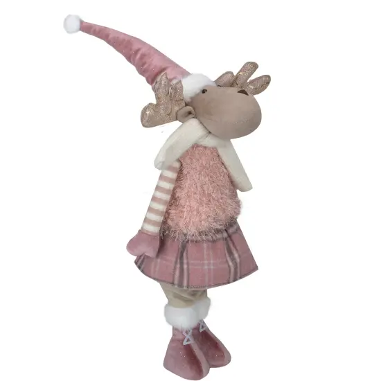 Northlight Standing Girl Moose Christmas Figurine - 26" - Pink and Beige {5}