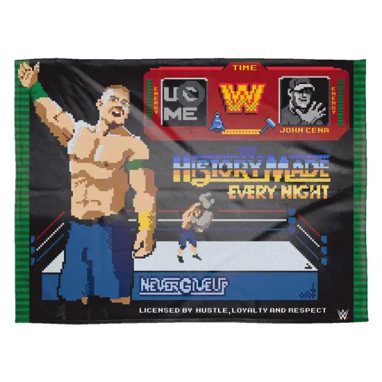 Sleep Squad WWE John Cena 60&rdquo; x 80&rdquo; Raschel Plush Blanket - Hustle Loyalty Respect {3}
