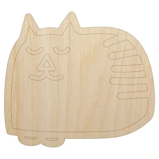Cat Sleeping Doodle Unfinished Wood Shape Piece Cutout for DIY Craft Projects {1}