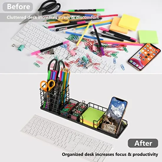 Desk Organizers and Accessories, Office Supplies Desk Organizer with Pen Holder, DIY Desktop Organiezr with Phone Holder, Sticky Note Tray, Paperclip Storage and Office Caddy for Office Home School {1}