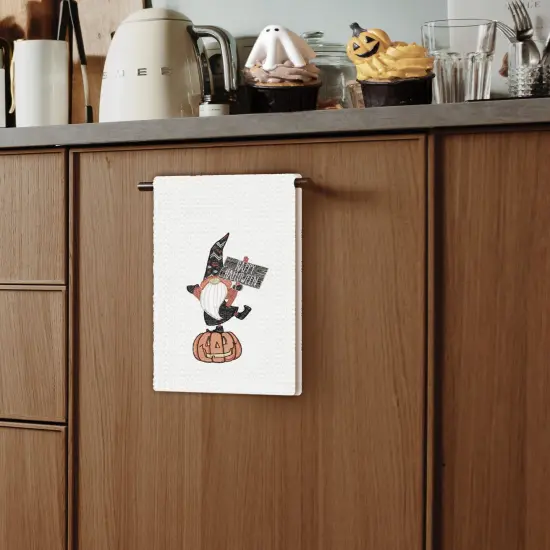 Halloween Gnome Embroidered Cotton Waffle Weave Kitchen Towel {4}