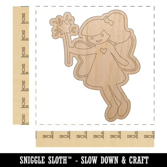 Sweet Fairy with Wand Unfinished Wood Shape Piece Cutout for DIY Craft Projects {1}