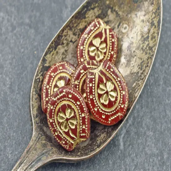 21x18mm Bronze Washed Translucent Dark Red Lucky Horseshoe Beads {4}