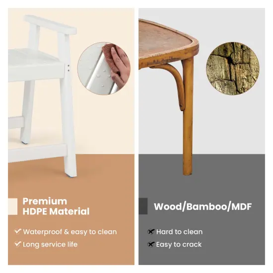 Costway Waterproof HDPE Shower Bench Bathroom Shower Chair with Armrest Heavy Duty White/Brown {5}