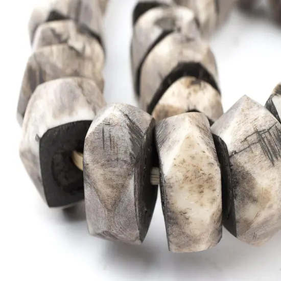 The Bead Chest Grey Bone Beads Faceted 24mm Kenya African Large Hole 26 Inch Strand Handmade {1}