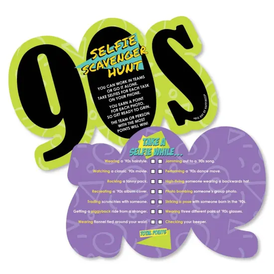 Big Dot of Happiness 90's Throwback - Selfie Scavenger Hunt - 1990s Party Game - Set of 12 {1}