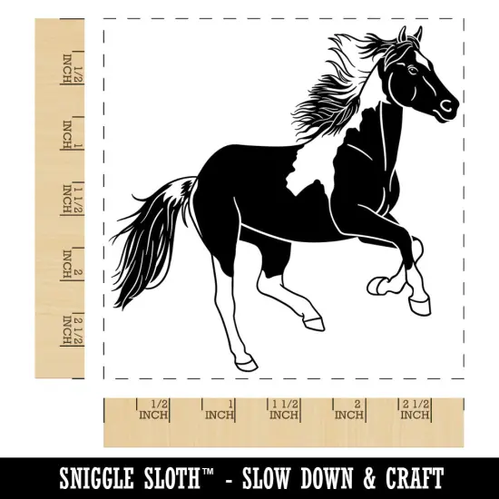 Running American Paint Horse Square Rubber Stamp for Stamping Crafting {1}