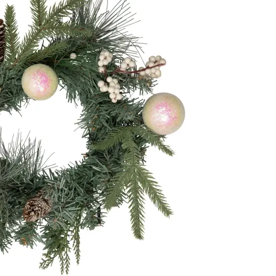 Northlight Pre-Lit LED Mixed Pine and Berries B/O Christmas Wreath - 16" - Warm White Lights Green {5}