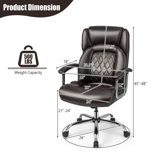 500 Lbs Height Adjustable Office Chair with Metal Base and Extra Wide Seat Brown {4}