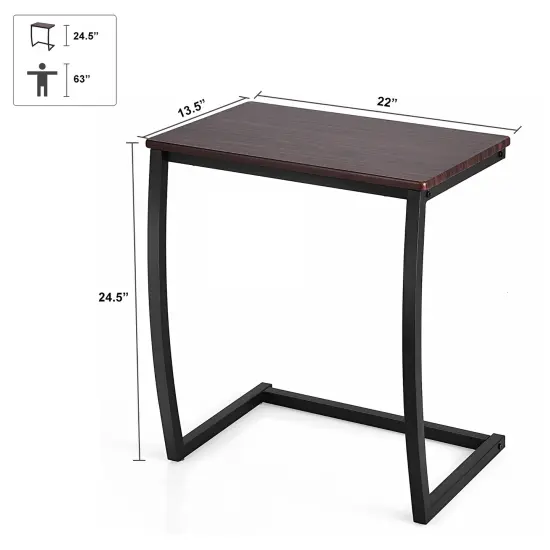 Costway Sofa Side End Table C-shaped Coffee Tray Laptop Snack Stand with Steel Frame {4}