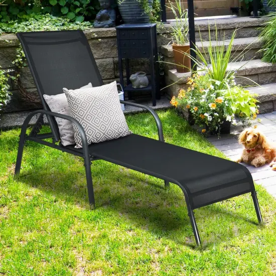 Adjustable Patio Chaise Folding Lounge Chair with Backrest Black {2}