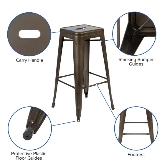 Emma and Oliver 4 Pack 30" High Metal Indoor Bar Stool - Stackable Stool Gun Metal {2}