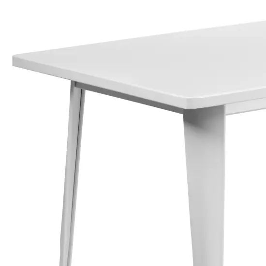 Emma and Oliver Commercial 31.5" x 63" Rectangular Colorful Metal Indoor-Outdoor Dining Table White {5}