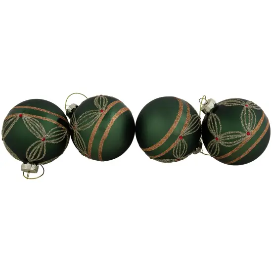 Northlight Holly Berry Christmas Glass Ball Ornaments - 3" - Green and Gold - 4ct {4}