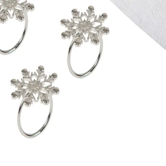 Silver Winter Snowflake Decorative Napkin Ring Set of 4 {4}