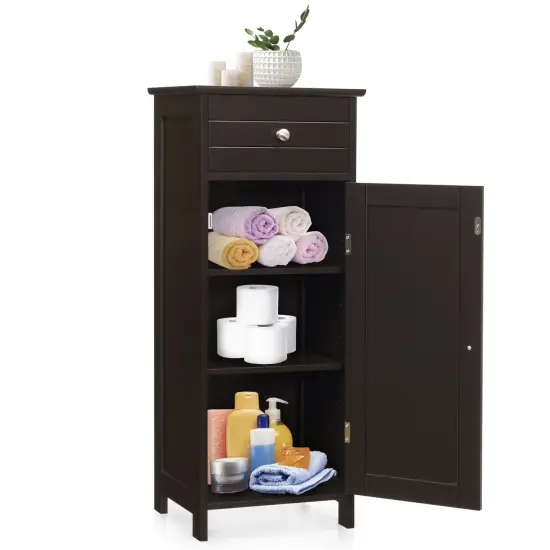 Wooden Storage Free-Standing Floor Cabinet with Drawer and Shelf Brown {1}