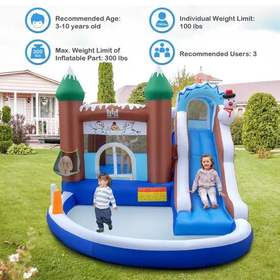 Costway 6-in-1 Winter Theme Snowman Inflatable Castle Kids Bounce House {4}