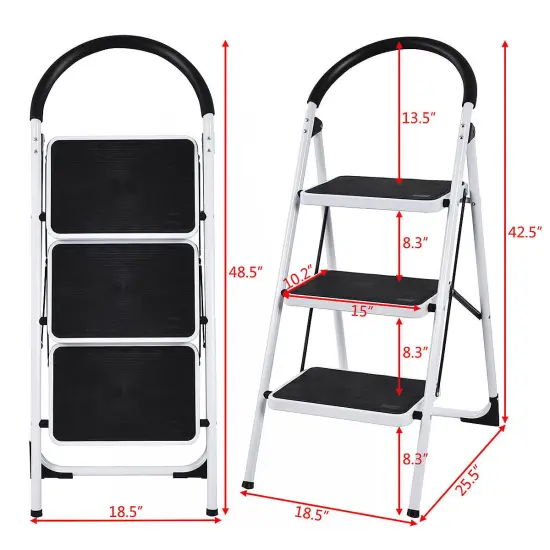 Costway 3 Step Ladder Folding Stool Heavy Duty 330Lbs Capacity Industrial Lightweight, Black {2}