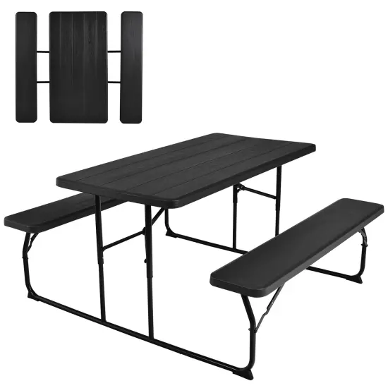 Costway Folding Picnic Table & Bench Set for Camping BBQ w/ Steel Frame White/Balck {7}