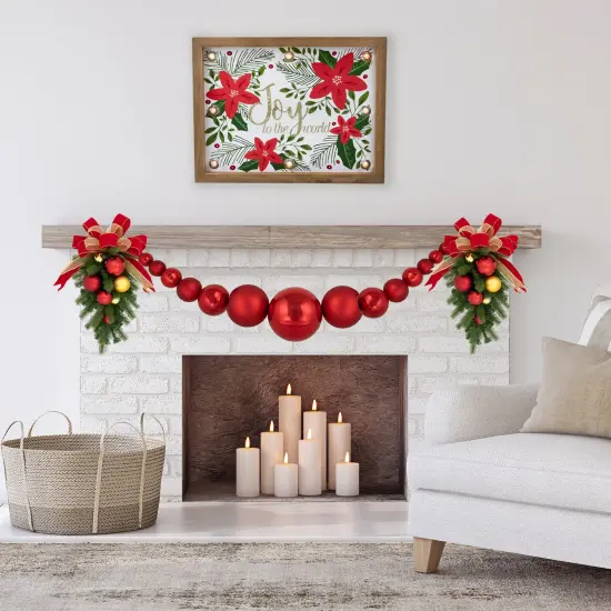 Northlight 6' Red Shiny and Matte Shatterproof Ball Christmas Swag {4}