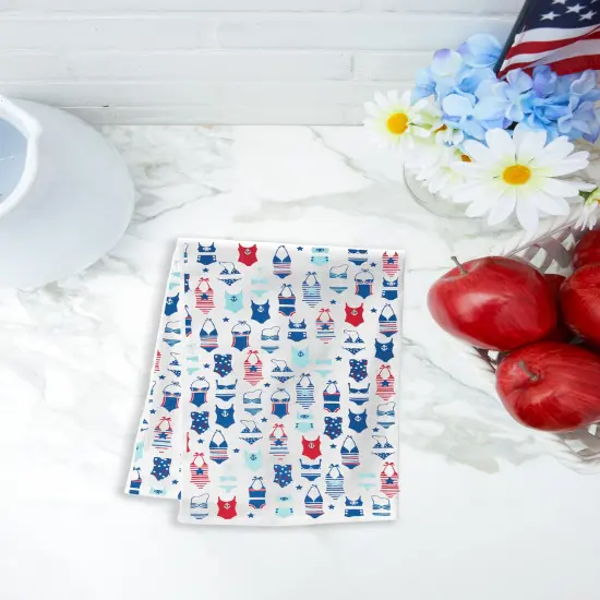 Festive Swimsuit July 4th Patriotic Kitchen Dishtowel {3}