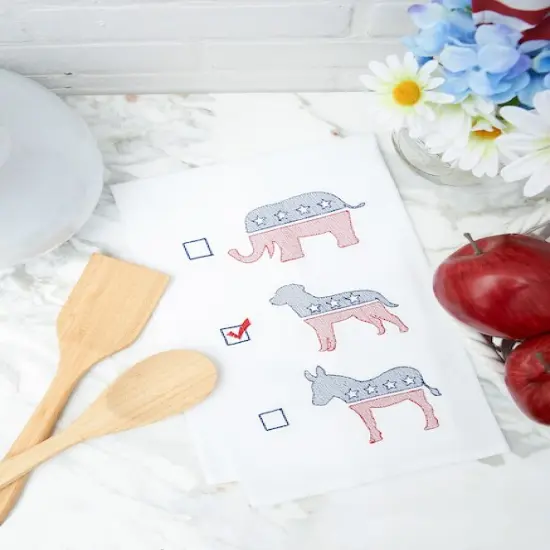 Dog Political Party Flour Sack Embroidered Cotton Kitchen Towel {4}