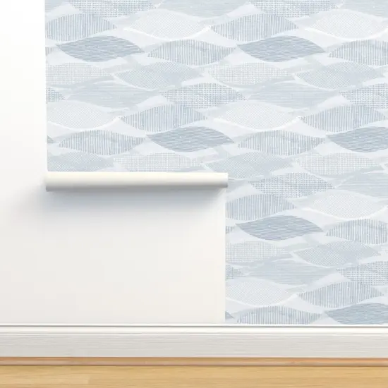 Pre-Pasted Wallpaper 2FT Wide Blue Gray Waves Large Scale Neutral Geometric Abstract Ocean Modern Beach Home Custom Pre-pasted Wallpaper by Spoonflower {2}