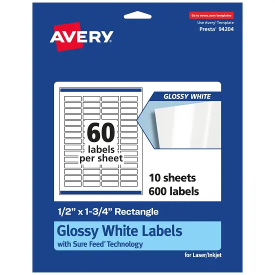 Avery Glossy White Rectangle Labels with Sure Feed, .5" x 1.75" {7}