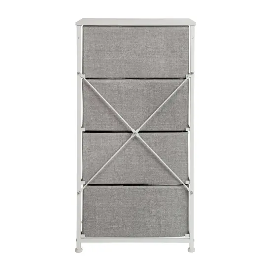 Emma and Oliver 4 Drawer Vertical Storage Dresser with Wood Top & Fabric Pull Drawers White/Gray {4}