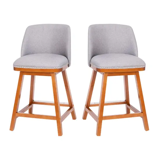 Emma and Oliver Jada Upholstered Mid-Back Stools with Nailhead Accent Trim & Wood Frames BlackLeaSoft/Walnut {6}