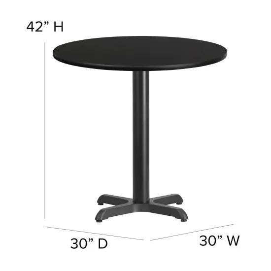 Emma and Oliver 30" Round Laminate Table Set with X-Base and 4 Ladder Back Stools BlackTop/BlackVinyl {4}