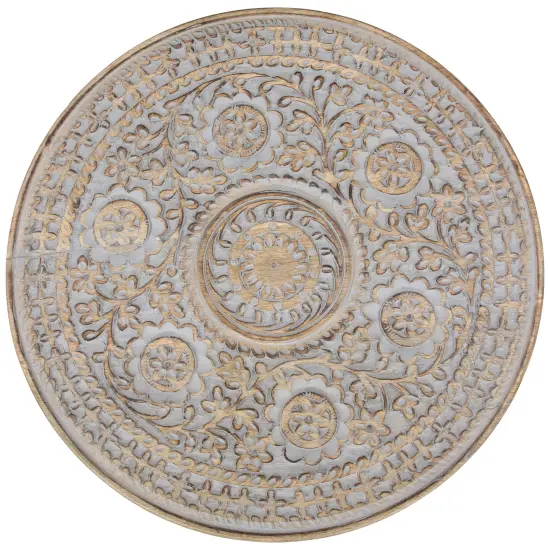 Northlight 21" Antique Gray Carved Floral Round Pedestal Side Table {5}