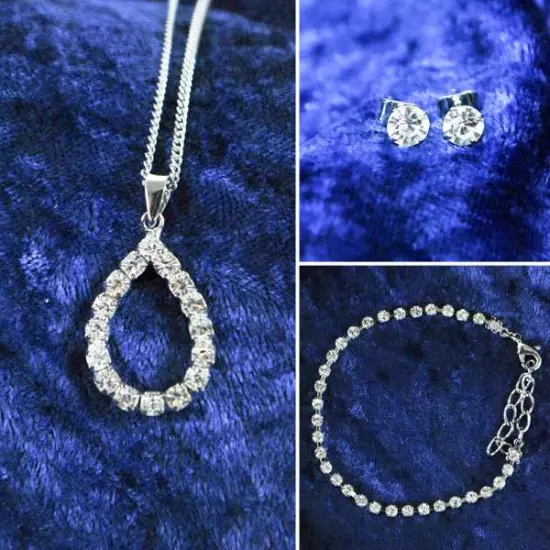Rhinestone Drop Fashion Jewelry Set of 3 - JW7002S {1}