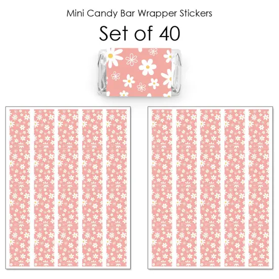 Big Dot of Happiness Pink Daisy Flowers - Mini Candy Bar Wrapper Stickers - Floral Party Small Favors - 40 Count {4}