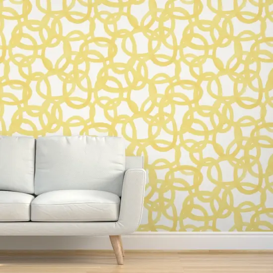 Pre-Pasted Wallpaper 2FT Wide Yellow Graffiti Large Scale Butter Whimsical Custom Pre-pasted Wallpaper by Spoonflower {5}
