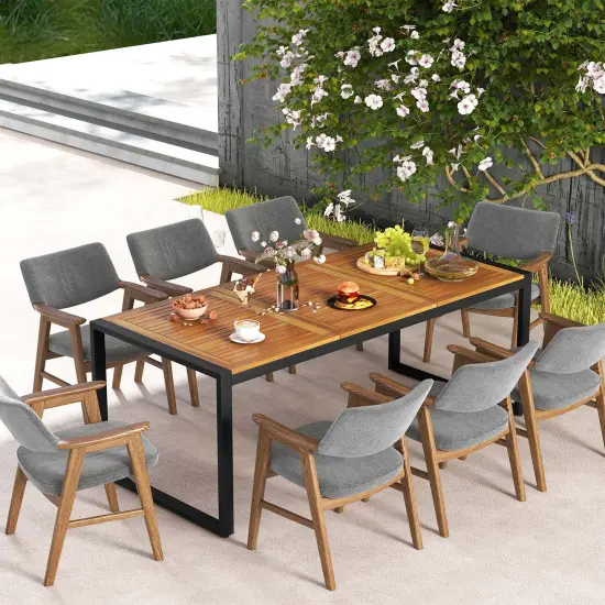 Costway 79" Acacia Wood 8-Person Patio Table with 1.9" Umbrella Hole, Adjustable Foot Pads {2}