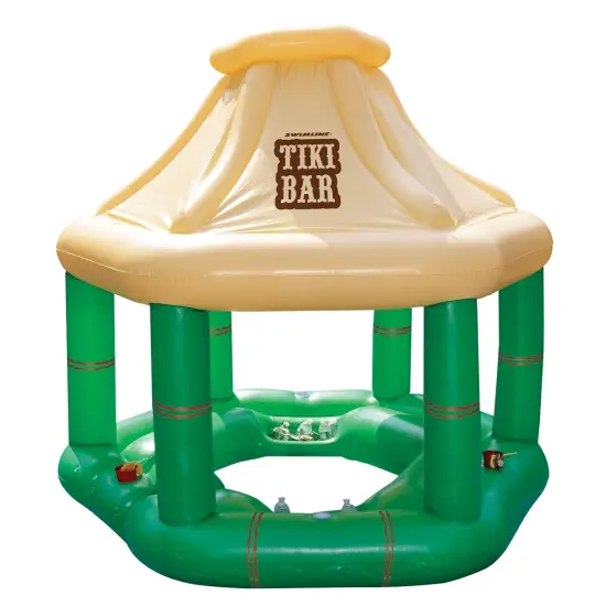 Swim Central 7.5' Cream and Green Tropical Inflatable Swimming Pool Floating Tiki Bar {1}
