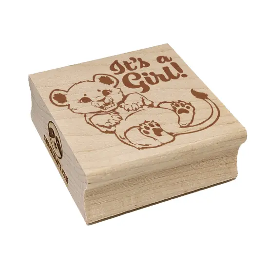It's a Girl Lion Gender Reveal Square Rubber Stamp for Stamping Crafting {7}