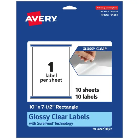 Avery Glossy Clear Rectangle Labels with Sure Feed, 10" x 7.5" {7}