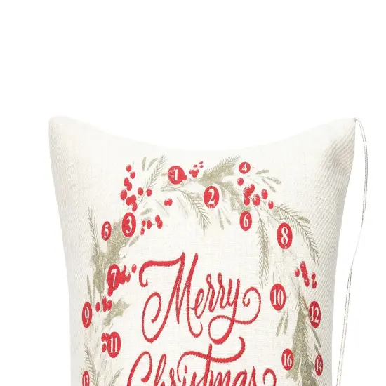"Merry Christmas" Wreath Mini Advent Calendar Accent Pillow 13.5" x 13.5" {4}