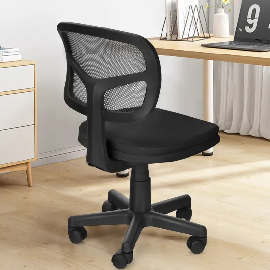 Armless Computer Chair with Height Adjustment and Curved Backrest Ideal for Home or Office Use Black {2}