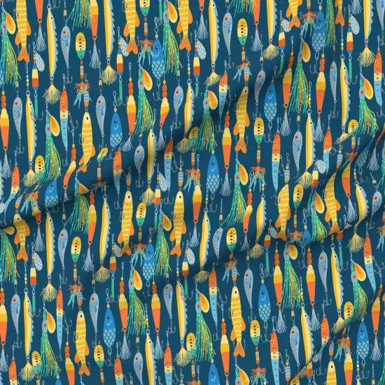 Various Fabrics by the Yard or Fat Quarter Fishing Dark Blue Bait Tackle Outdoor Custom Printed Fabric by Spoonflower {6}