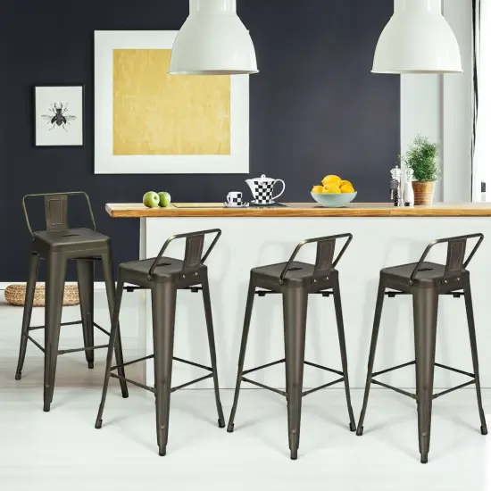 Set of 4 Metal Counter Height Dining Chairs with Low Back and Rubber Feet Suitable to Any Space Gun {6}