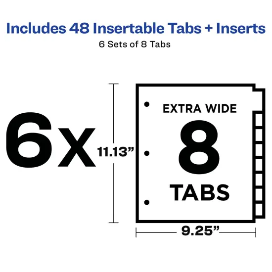 Avery Extra-Wide Big Tab Insertable Dividers for 3 Ring Binders, 8-Tab Sets, White Paper, Multicolor Tabs, Works With Sheet Protectors, 6 Sets (21211) {3}