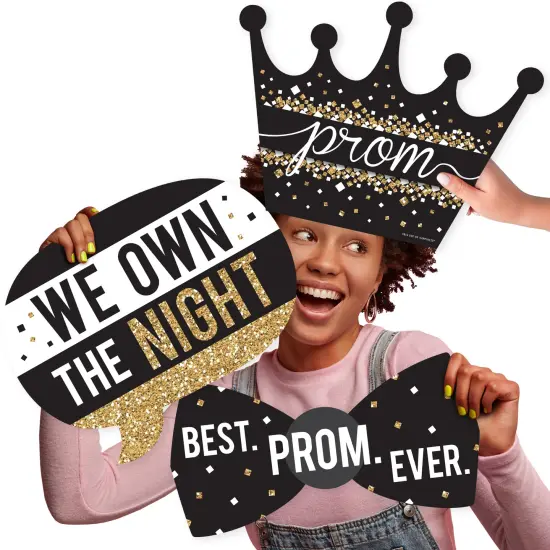 Big Dot of Happiness Prom - Talk Bubble, Crown, and Tie Decorations - Prom Night Party Large Photo Props - 3 Pc {1}