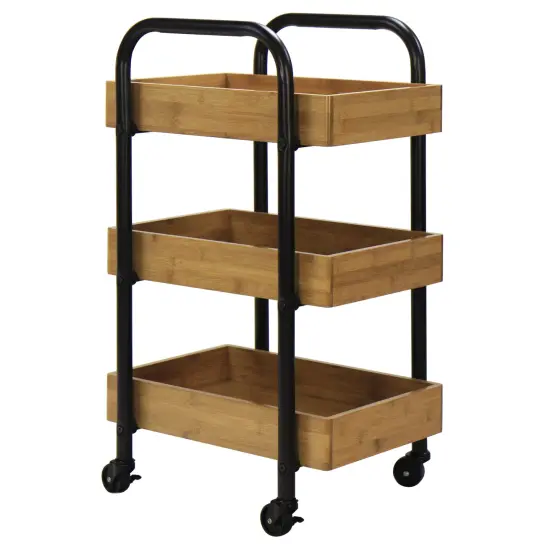 Oceanstar Portable Storage Cart with 3 Easy Removable Bamboo Trays Brown {6}