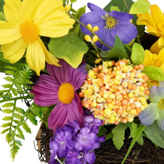 Northlight Mixed Wild Flower and Foliage Hanging Spring Wall Basket - 16" Yellow {5}