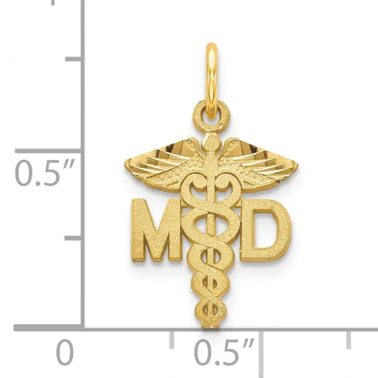 14K Gold MD Caduses Charm Doctor Pendant FindingKing Jewerly 21mm x 12mm {3}