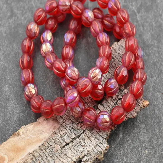 *20* 8mm Copper Washed Matte Red AB Faceted Round Melon Beads {4}