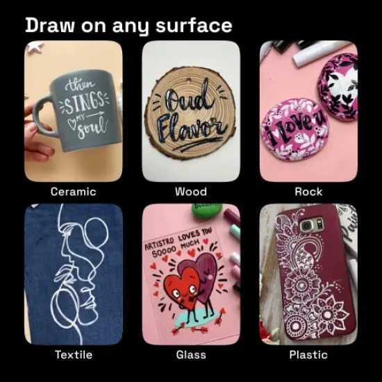 ARTISTRO White Paint Pen for Rock Painting, Stone, Ceramic, Glass, Wood, Tire, Fabric, Metal, Canvas. Set of 5 Acrylic Paint White Marker Water-based Extra-fine Tip {4}